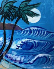 画像1: ハワイの絵画 Moonlight Surf （8" x 10"） by Drew Toonz (1)