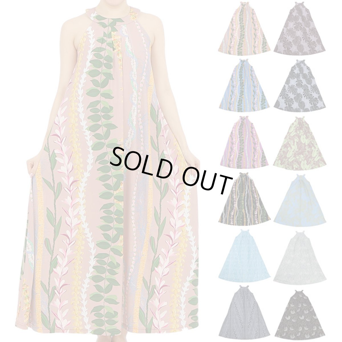 画像1: フラダンス ワンピース リゾート フラドレス ステージ衣装 ラウンドネック ロングドレス ポケット付き  フリーサイズ 2025新柄 (1)