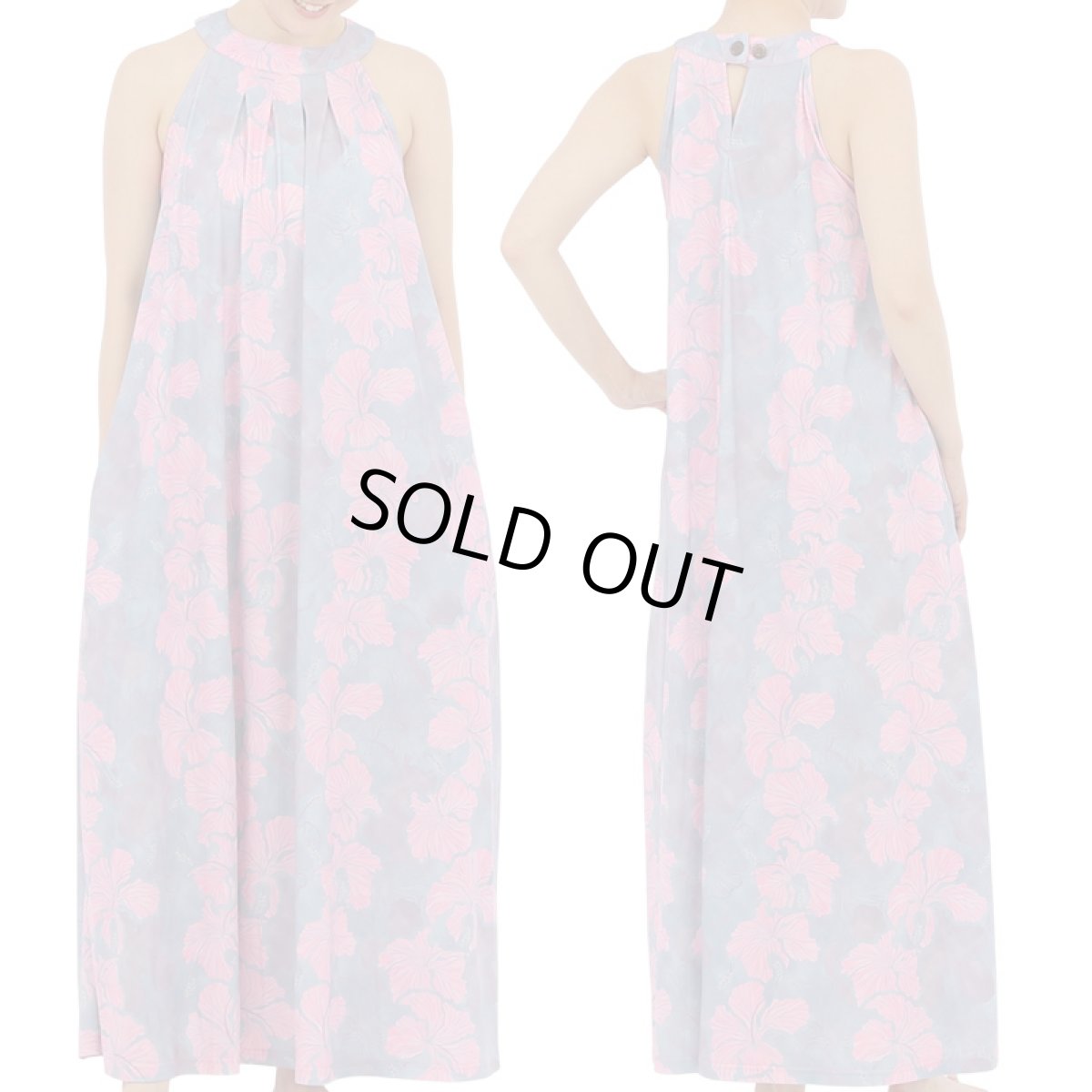 画像1: フラダンス 舞台衣装 ラウンドネック ロングドレス ポケット付き  アロアロ柄 (1)