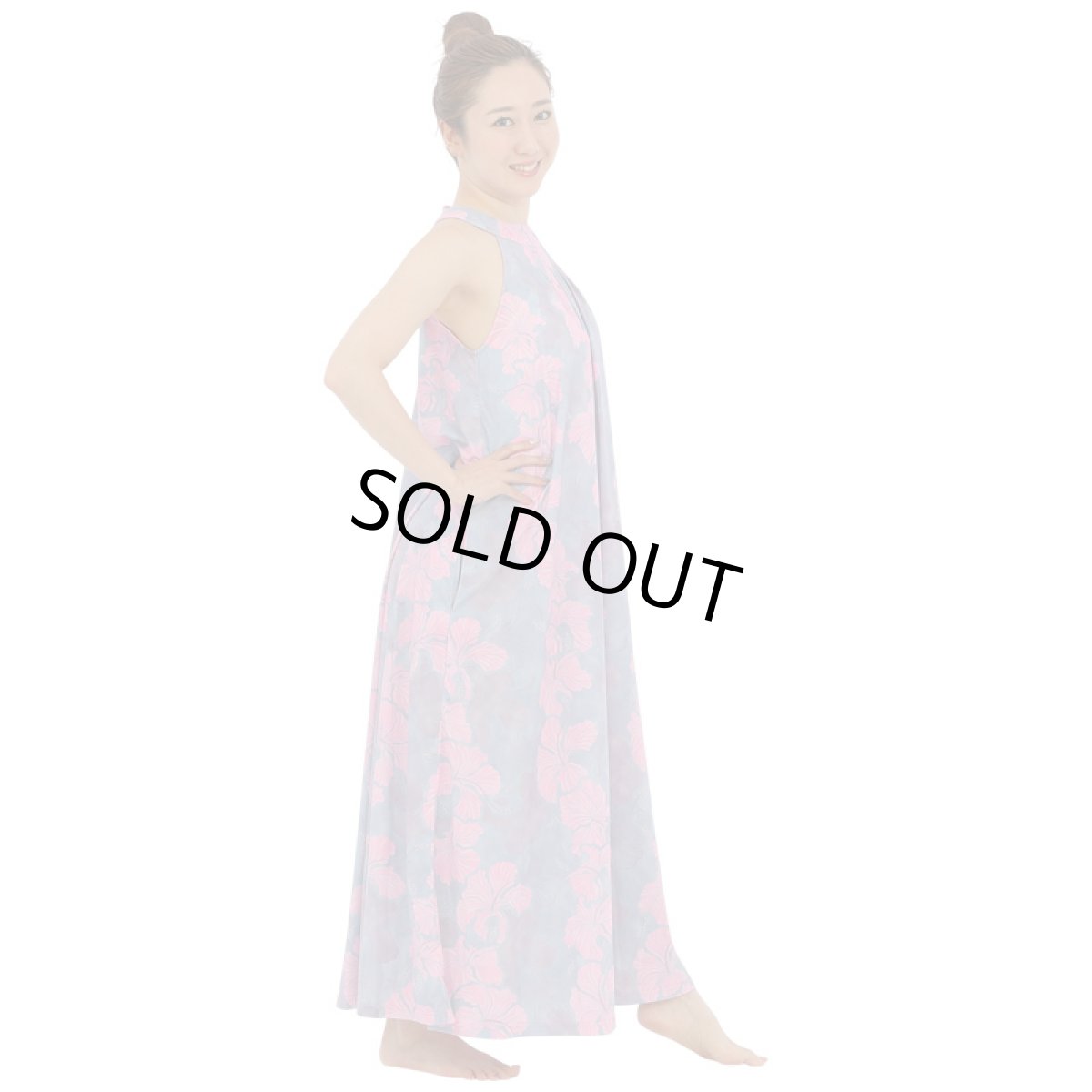 画像9: フラダンス 舞台衣装 ラウンドネック ロングドレス ポケット付き  アロアロ柄 (9)