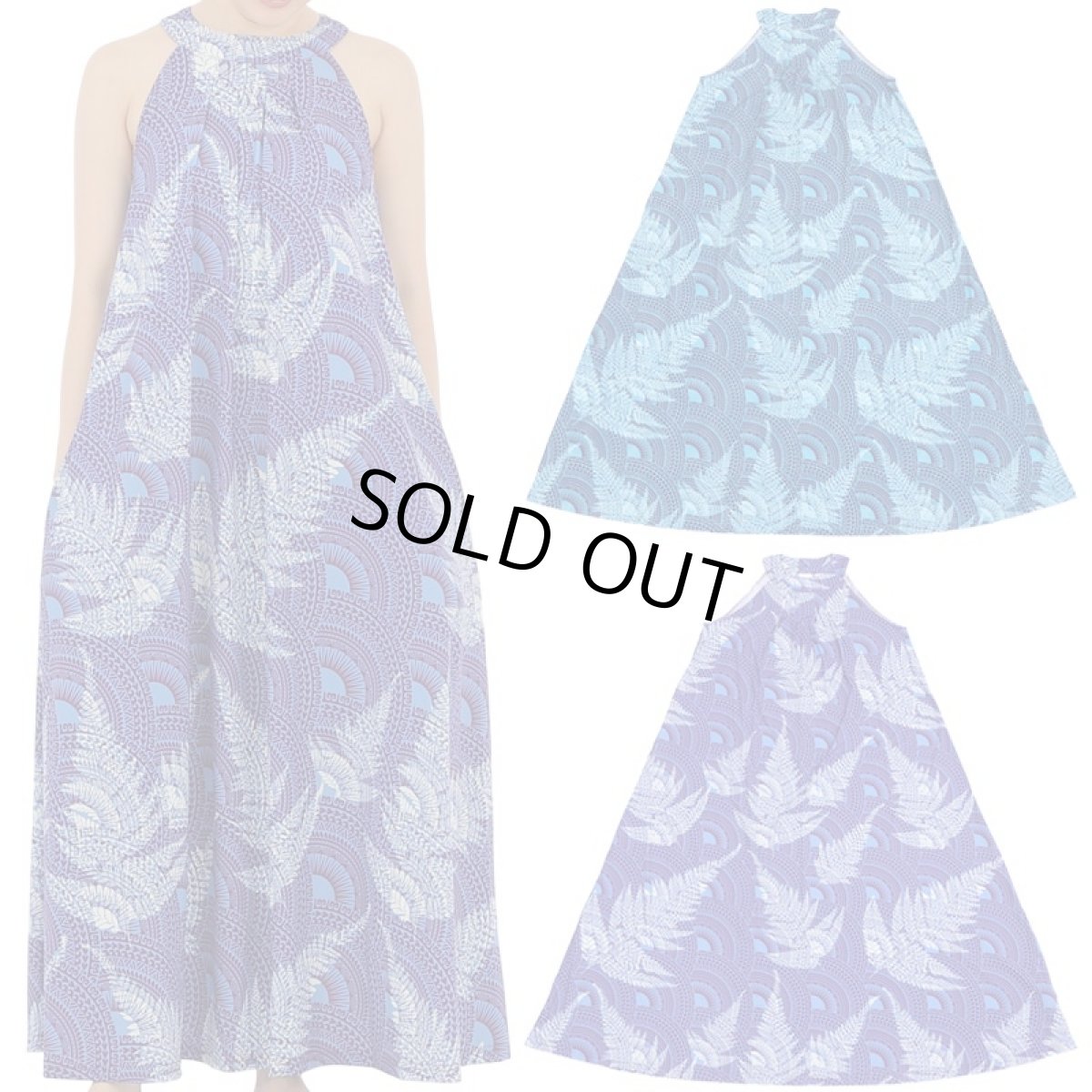 画像1: フラダンス 舞台衣装 ラウンドネック ロングドレス ポケット付き  マーメイドパラパライ柄 (1)