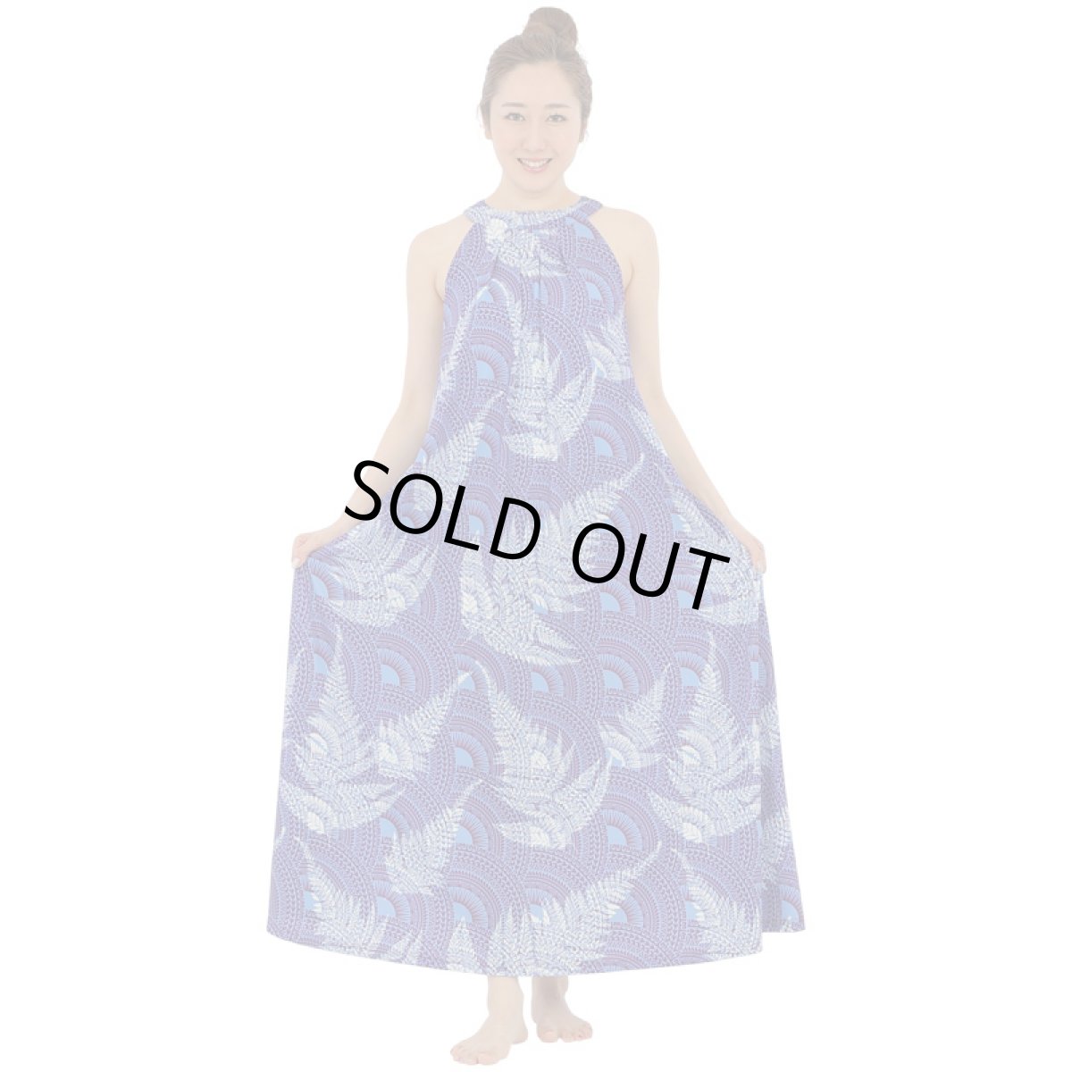 画像7: フラダンス 舞台衣装 ラウンドネック ロングドレス ポケット付き  マーメイドパラパライ柄 (7)