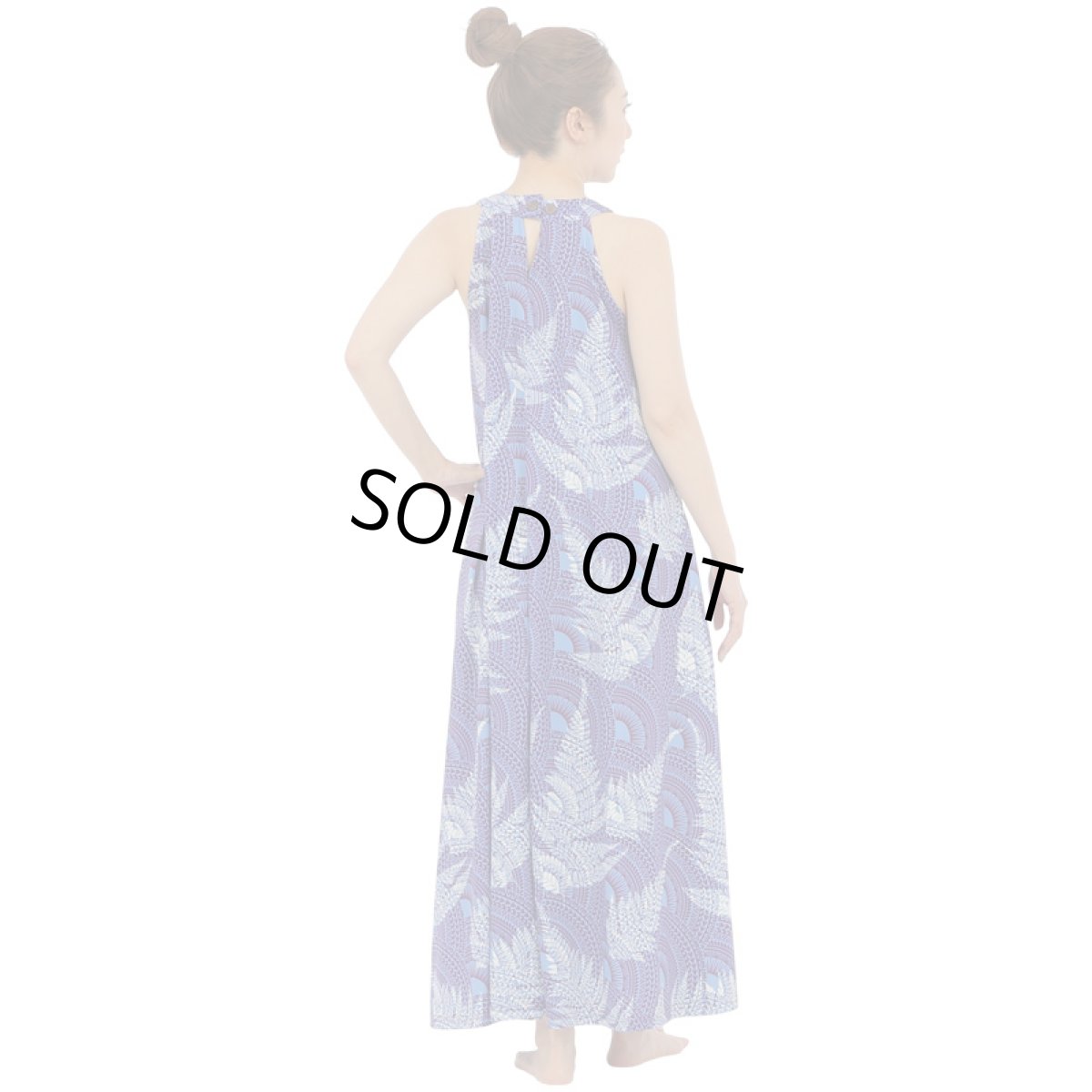 画像8: フラダンス 舞台衣装 ラウンドネック ロングドレス ポケット付き  マーメイドパラパライ柄 (8)