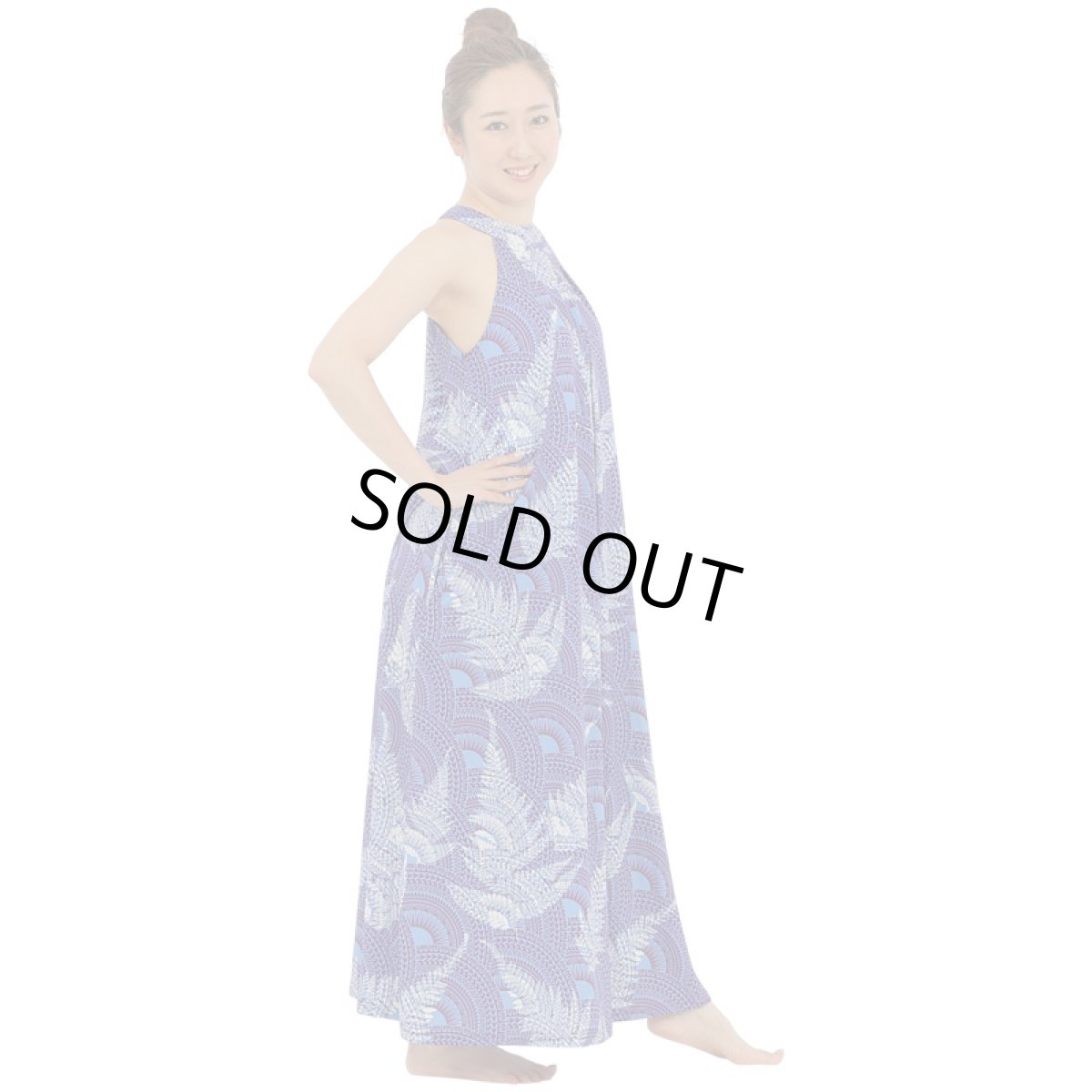 画像9: フラダンス 舞台衣装 ラウンドネック ロングドレス ポケット付き  マーメイドパラパライ柄 (9)