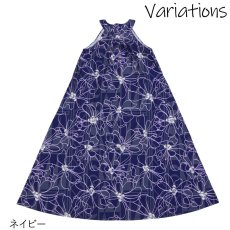 画像13: ナウパカプリント柄生地 フラダンス 舞台衣装 ラウンドネック ロングドレス ポケット付き  Naupaka柄 (13)