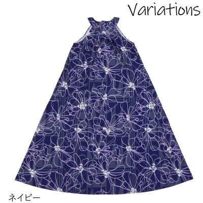 画像3: ナウパカプリント柄生地 フラダンス 舞台衣装 ラウンドネック ロングドレス ポケット付き Naupaka柄