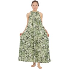 画像7: ナウパカプリント柄生地 フラダンス 舞台衣装 ラウンドネック ロングドレス ポケット付き  Naupaka柄 (7)