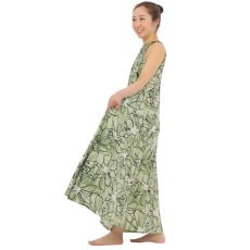 画像9: ナウパカプリント柄生地 フラダンス 舞台衣装 ラウンドネック ロングドレス ポケット付き  Naupaka柄 (9)