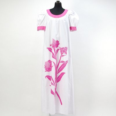 画像1: プリンセス・カイウラニ・ファッション・ムームー【トーチジンジャー/白×ピンク】Sale