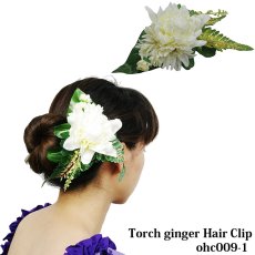 画像1: トーチジンジャー  ヘアクリップ 白 シルクフラワー素材 ハワイアン 髪飾り (1)
