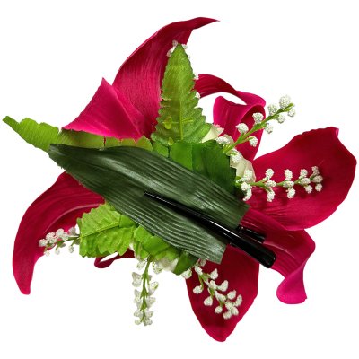 画像2: カサブランカ ヘアクリップ 赤ピンク シルクフラワー素材