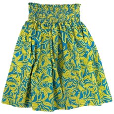 画像1: フラダンス レッスン シングル パウスカート 4ヤード 4本ゴム 丈72cm プルメリア柄 ターコイズ イエロー (1)