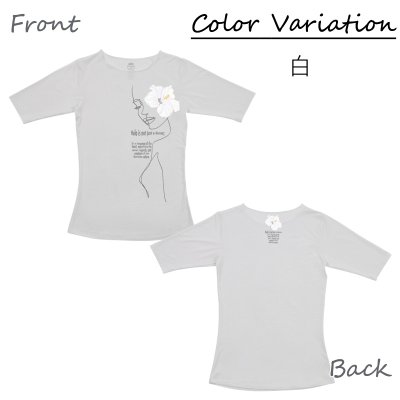 画像2: ハイビスカスガール(白)柄モダール レーヨン スリムフィット 5分袖 Tシャツ ハイビスカスガール(白)柄 白 黒 ネコポス送料無料