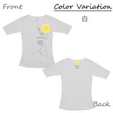画像3: ハイビスカスガール(黄色)柄モダール レーヨン スリムフィット 5分袖 Tシャツ ハイビスカスガール(黄色)柄 白 黒 ネコポス送料無料 (3)