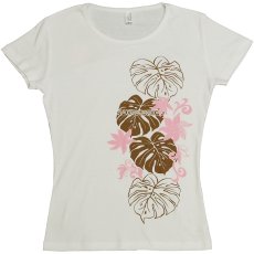 画像3: 6.2oz速乾フライスTシャツ≪タヒチアンモンステラ/白×モカ&ピンク≫≪ネコポス対応可≫ (3)