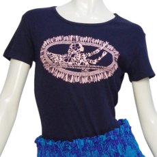 画像2: ホワイトジンジャーレイ柄 6.2oz フライス 半袖 Ｔシャツ 紺地 ピンク プリント ネコポス送料無料 (2)