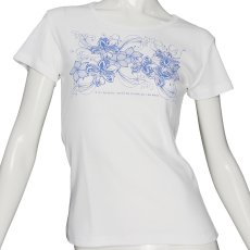 画像3: ハイビスカス＆プルメリア柄 6.2oz フライス 半袖 Ｔシャツ 白地 青 プリント  (3)