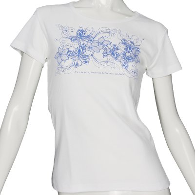 画像2: ハイビスカス&プルメリア柄 6.2oz フライス 半袖 Tシャツ 白地 青 プリント
