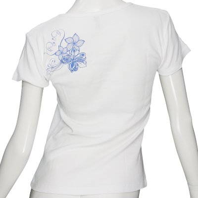 画像3: ハイビスカス&プルメリア柄 6.2oz フライス 半袖 Tシャツ 白地 青 プリント