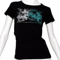 画像3: ハイビスカス＆プルメリア柄 6.2oz フライス 半袖 Ｔシャツ 黒地 グラデーション 白〜エメラルドグリーン プリント 半袖フライスTシャツ ネコポス送料無料 (3)