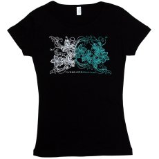 画像1: ハイビスカス＆プルメリア柄 6.2oz フライス 半袖 Ｔシャツ 黒地 グラデーション 白〜エメラルドグリーン プリント 半袖フライスTシャツ ネコポス送料無料 (1)