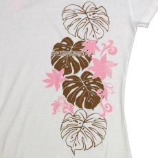 画像6: タヒチアンモンステラ柄 6.2oz フライス 半袖 Ｔシャツ 白地 モカ ピンク プリント ネコポス送料無料 (6)