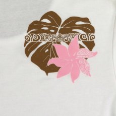 画像7: タヒチアンモンステラ柄 6.2oz フライス 半袖 Ｔシャツ 白地 モカ ピンク プリント ネコポス送料無料 (7)