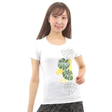 画像4: タヒチアンモンステラ柄 6.2oz フライス 半袖 Ｔシャツ 白地 緑 黄色 プリント (4)