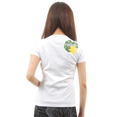 画像3: タヒチアンモンステラ柄 6.2oz フライス 半袖 Tシャツ 白地 緑 黄色 プリント