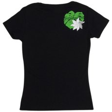 画像2: タヒチアンモンステラ柄 6.2oz フライス 半袖 Ｔシャツ 黒地 緑 白 プリント ネコポス送料無料 (2)