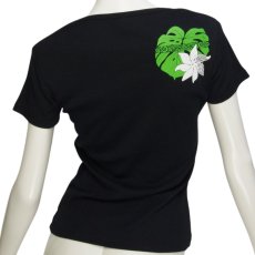 画像5: タヒチアンモンステラ柄 6.2oz フライス 半袖 Ｔシャツ 黒地 緑 白 プリント ネコポス送料無料 (5)