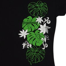 画像6: タヒチアンモンステラ柄 6.2oz フライス 半袖 Ｔシャツ 黒地 緑 白 プリント ネコポス送料無料 (6)