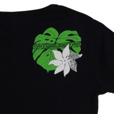 画像7: タヒチアンモンステラ柄 6.2oz フライス 半袖 Ｔシャツ 黒地 緑 白 プリント ネコポス送料無料 (7)