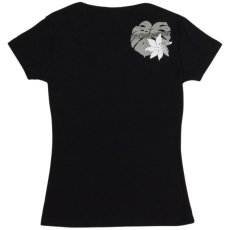 画像2: タヒチアンモンステラ柄 6.2oz フライス 半袖 Ｔシャツ 黒地 グレー 白 プリント ネコポス送料無料 (2)