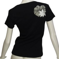 画像5: タヒチアンモンステラ柄 6.2oz フライス 半袖 Ｔシャツ 黒地 グレー 白 プリント ネコポス送料無料 (5)