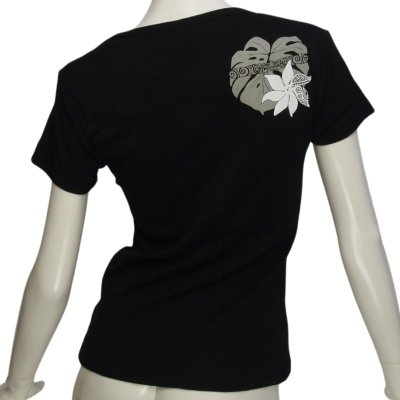 画像3: タヒチアンモンステラ柄 6.2oz フライス 半袖 Ｔシャツ 黒地 グレー 白 プリント ネコポス送料無料