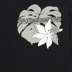 画像7: タヒチアンモンステラ柄 6.2oz フライス 半袖 Ｔシャツ 黒地 グレー 白 プリント ネコポス送料無料 (7)