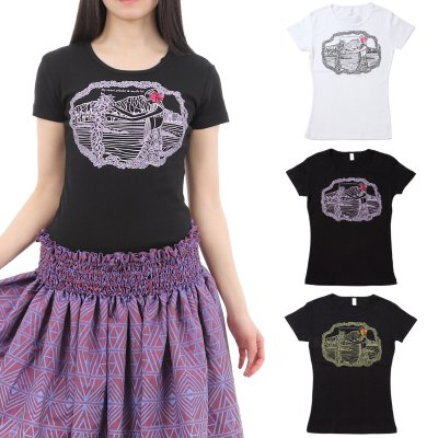 画像1: プリンセスカイウラニ王女柄プリント 6.2oz フライス 半袖 Ｔシャツ 白地 黒地 ピカケ＆マイレ柄 ネコポス送料無料