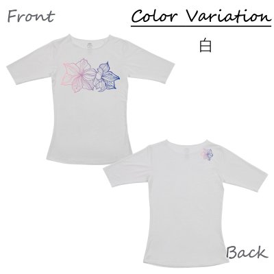 画像2: アマリリス柄モダール レーヨン スリムフィット 5分袖 Tシャツ 白 黒 ネコポス送料無料