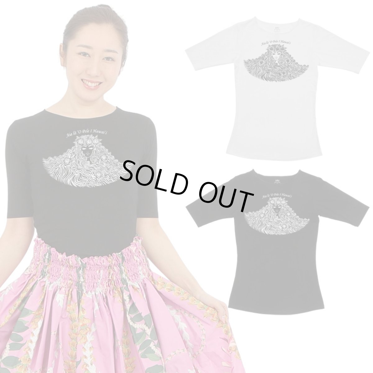 画像1: ペレ柄モダール レーヨン スリムフィット 5分袖 Tシャツ 白 黒 ネコポス送料無料 (1)