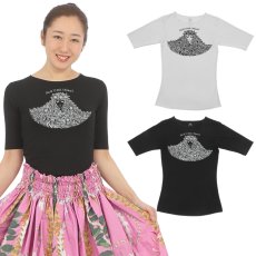 画像1: ペレ柄モダール レーヨン スリムフィット 5分袖 Tシャツ 白 黒 ネコポス送料無料 (1)