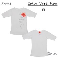 画像3: ハイビスカスガール(赤)柄モダール レーヨン スリムフィット 5分袖 Tシャツ ハイビスカスガール(赤)柄 白 黒 ネコポス送料無料 (3)
