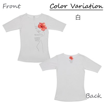 画像2: ハイビスカスガール(赤)柄モダール レーヨン スリムフィット 5分袖 Tシャツ ハイビスカスガール(赤)柄 白 黒 ネコポス送料無料
