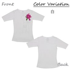 画像3: マグノリアガール柄モダール レーヨン スリムフィット 5分袖 Tシャツ 白 黒 ネコポス送料無料 (3)