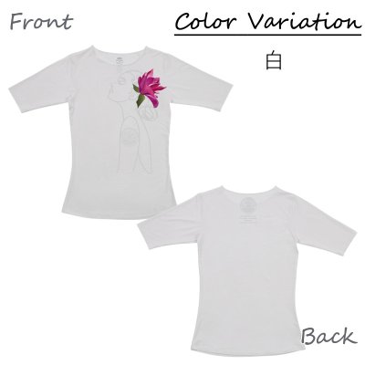 画像2: マグノリアガール柄モダール レーヨン スリムフィット 5分袖 Tシャツ 白 黒 ネコポス送料無料