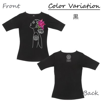 画像3: マグノリアガール柄モダール レーヨン スリムフィット 5分袖 Tシャツ 白 黒 ネコポス送料無料