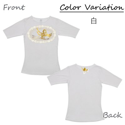 画像2: ミクロネシアンジンジャーレイ柄モダール レーヨン スリムフィット 5分袖 Tシャツ 白 黒 ネコポス送料無料