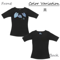 画像4: カロ(ブルー)柄モダール レーヨン スリムフィット 5分袖 Tシャツ カロ(ブルー)柄 白 黒 ネコポス送料無料 (4)