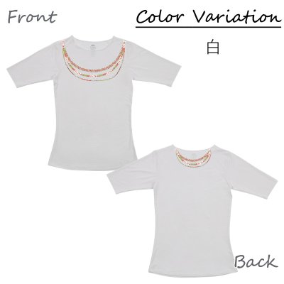 画像2: ニイハウシェルレイ柄モダール レーヨン スリムフィット 5分袖 Tシャツ 白 黒 ネコポス送料無料