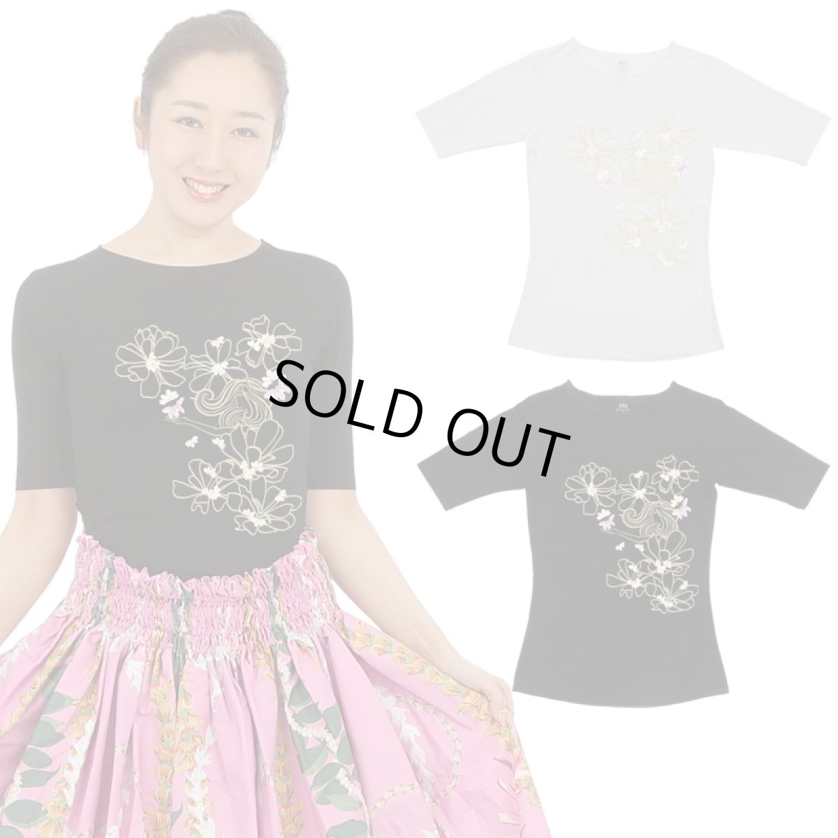 画像1: モダール レーヨン スリムフィット 5分袖 Tシャツ ナウパカ柄 白 黒 ネコポス送料無料 (1)